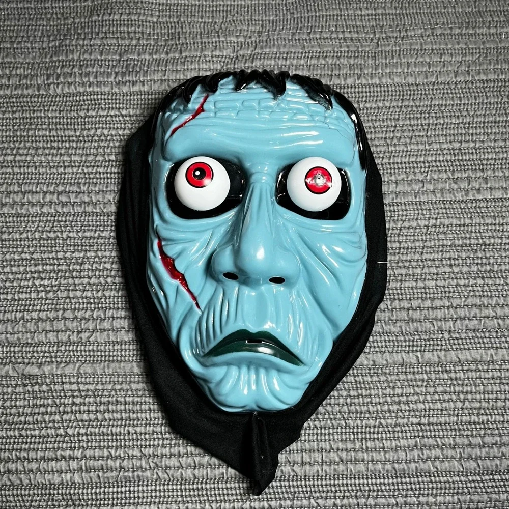 Frankenstein Monster Halloween Mask Blue Zombie Horror Costume Plastic with Hood